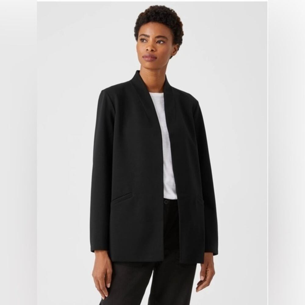 UEC EILEEN FISHER BLACK Flex Ponte High Collar Jacket Blazer SZ 8
